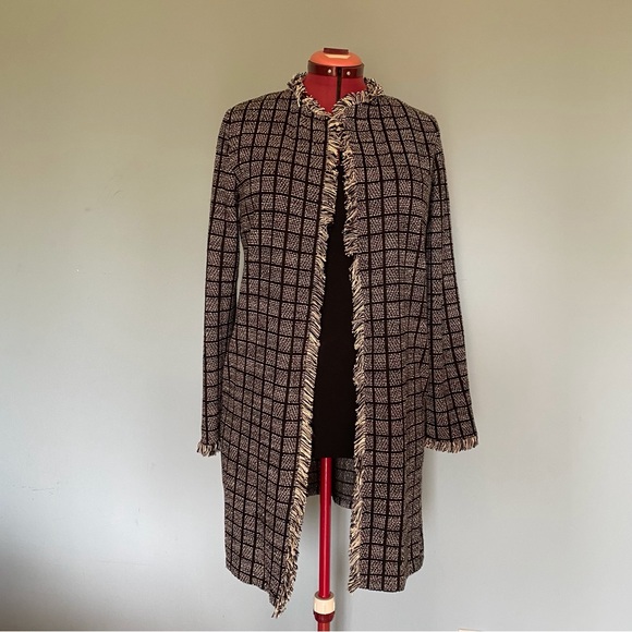 Zara Basic Black and Beige Tweed Long Open Cardigan / Duster - Picture 8 of 12